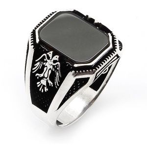 HANDMADE 925 SILVER Eagle Motif Onyx Stone Men's R